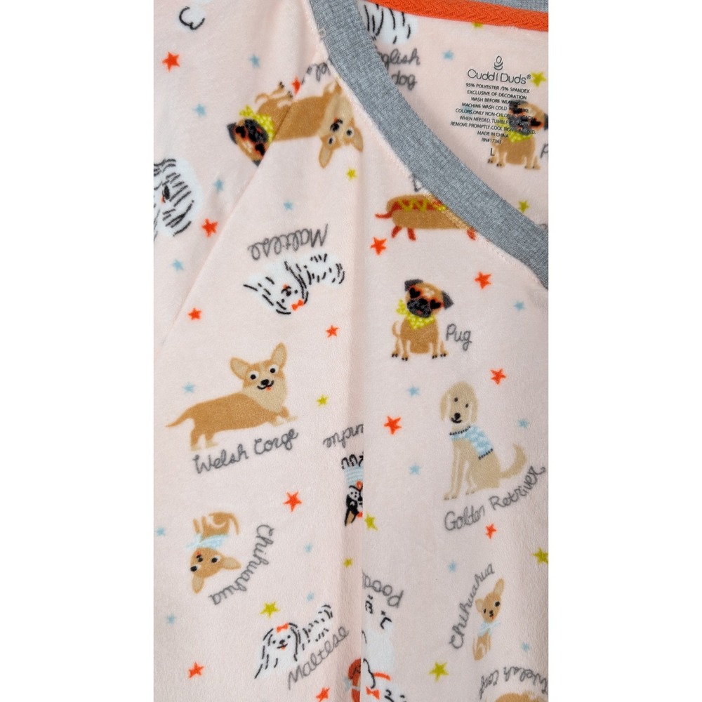 Cuddl Duds Cream Pajama Top with Dog Breed Print and Gray & Orange Trim